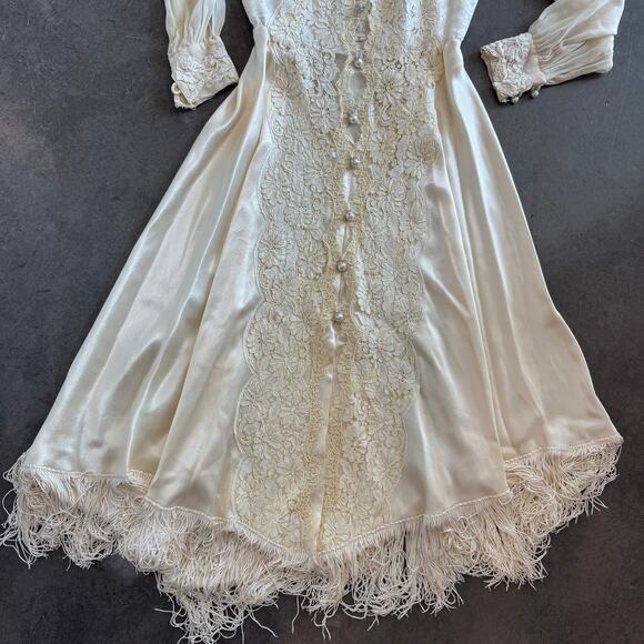 Vintage Y2K Marshall-Rousso Antique White Embroidered Lace Wedding Dress Small - Picture 4 of 10